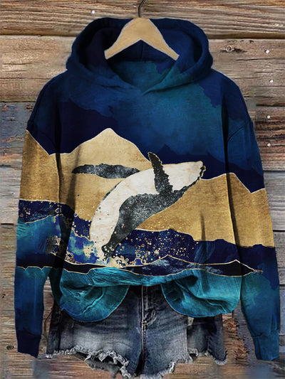 Whale & Landscape Glitter Art Cozy Hoodie