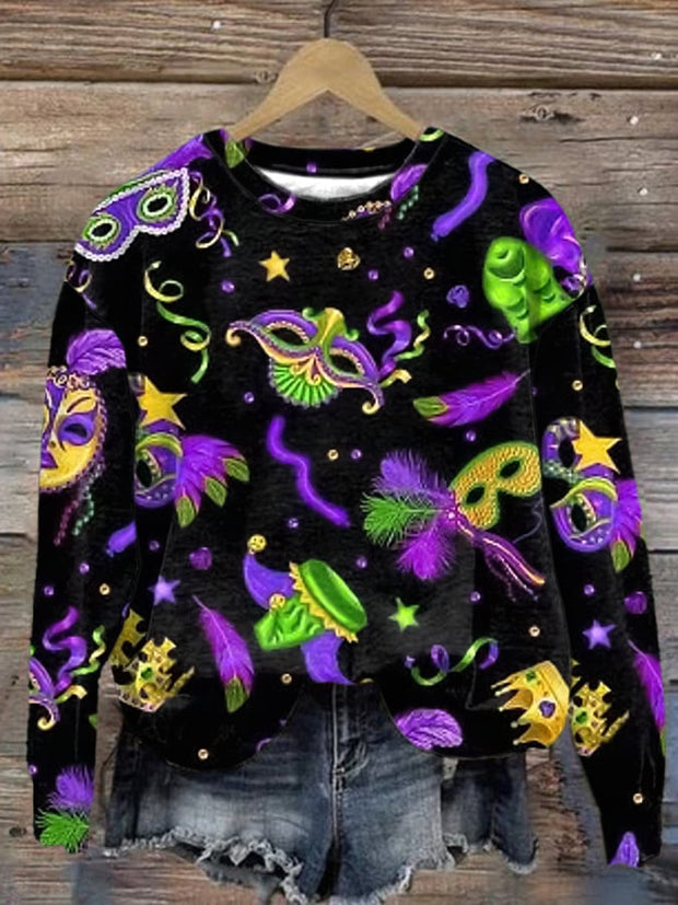 Women's Mardi Gras Print Long Sleeve Sweatshirt