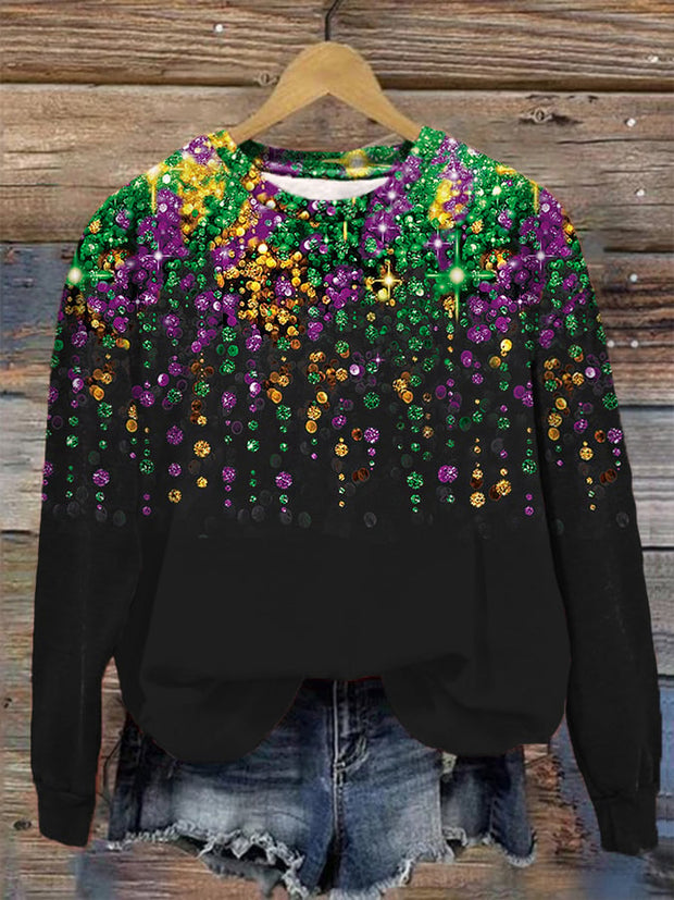 Women's Mardi Gras Shiny Beads Print Casual Sweatshirt