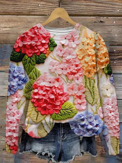 Women's Multicolor Hydrangea Flower Art Print Sweatshirt