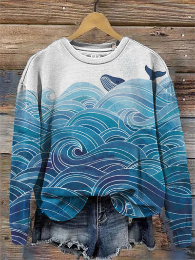 Whale & Waves Contrast Art Sweatshirt