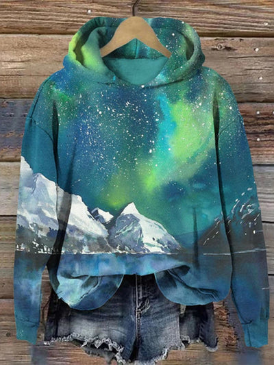 Aurora And Glacier Print Hoodie