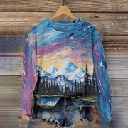 Abstract Landscape Oil Painting Pattern Round Neck Sweatshirt