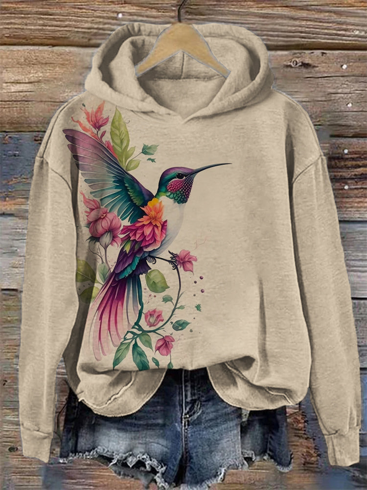 Elegant Hummingbird Floral Art Cozy Hoodie