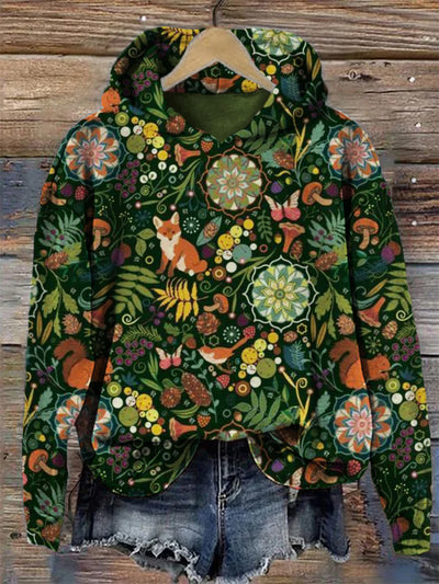 Forest Animals Floral Pattern Cozy Hoodie