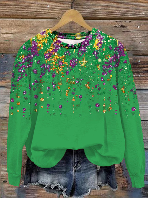 Women's Mardi Gras Shiny Beads Print Casual Sweatshirt