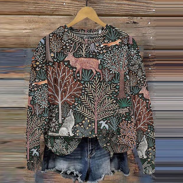 Women's Forest Animal Art Printed Casual Sweatshirt