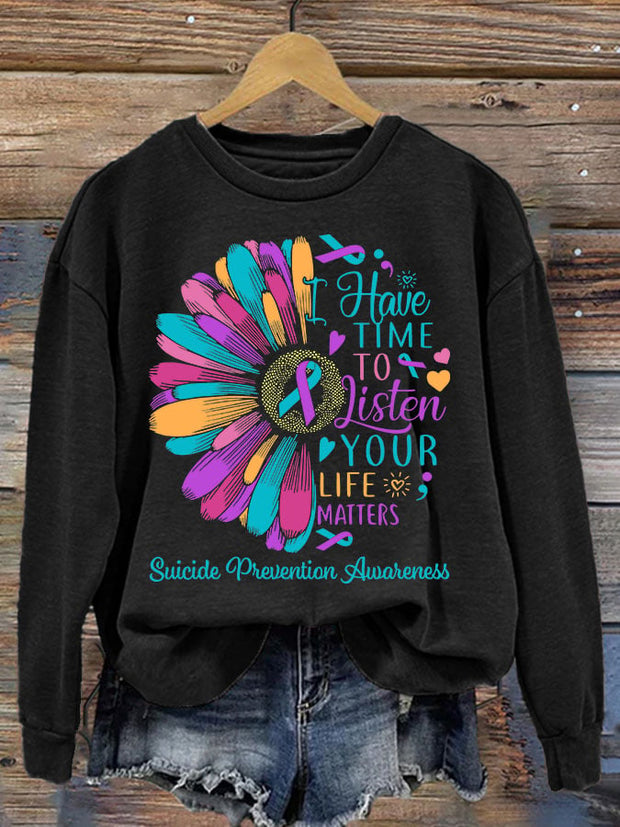 Suicide Prevention Ladies' Casual Printed Sweatshirt