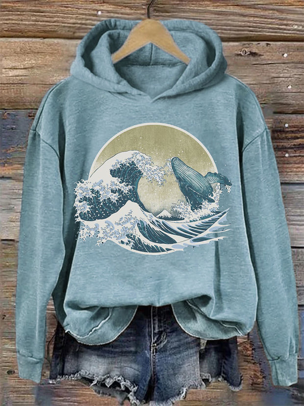 Whale Breach Japanese Art Vintage Hoodie