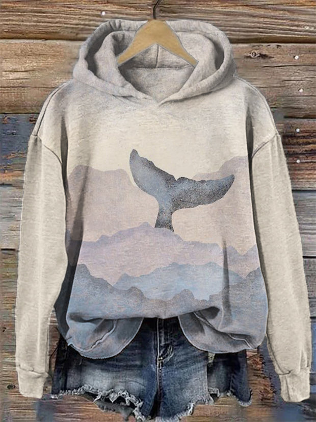Whale Tail Landscape Inspired Art Cozy Hoodie