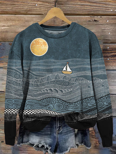 Sea Boat Art Graphic Vintage Comfy Sweatshirt