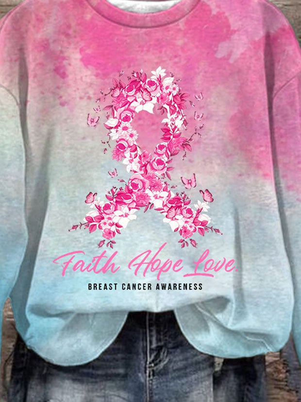 Breast Cancer Women's Printed Casual Long Sleeve Sweatshirt