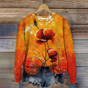 Women's Beautiful Poppy Flower Oil Painting Print Sweatshirt