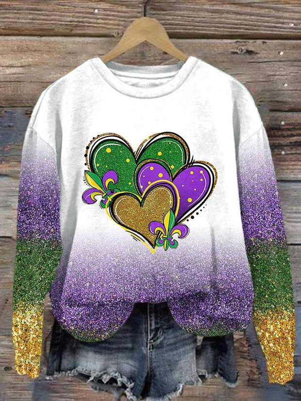 Mardi Gras Heart Gradient Print Sweatshirt