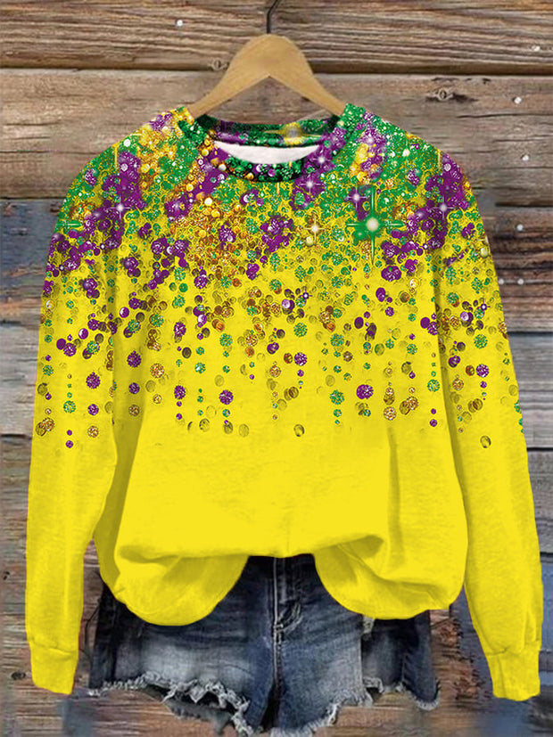 Women's Mardi Gras Shiny Beads Print Casual Sweatshirt