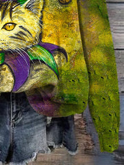 Retro Mardi Gras Cat Oil Painting Print Sweatshirt