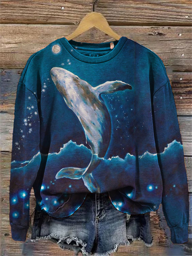 Whale of Night Ocean Art Sweatshirt