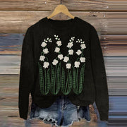 Women's Yarn Art Colorful Bell orchid Print Casual Sweatshirt