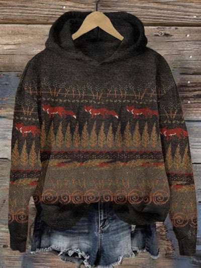 Women's Winter Forest Fox Art Casual Sweater Hoodie