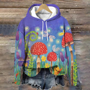 Dragonfly Mushroom Forest Printed Long Sleeve Hoodie