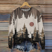 Vintage Forest Print Crew Neck Sweatshirt