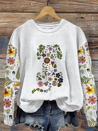 Women Floral Dog Print Sweatshirt