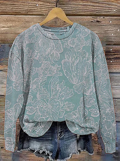 Women's Sequins Flower Lace Art Print Casual Sweatshirt