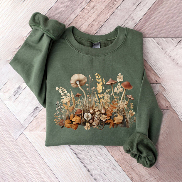 Vintage Mushroom Casual Print Sweatshirt