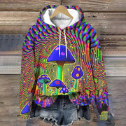 Magic Mushrooms Painting Printed Long Sleeve Hoodie