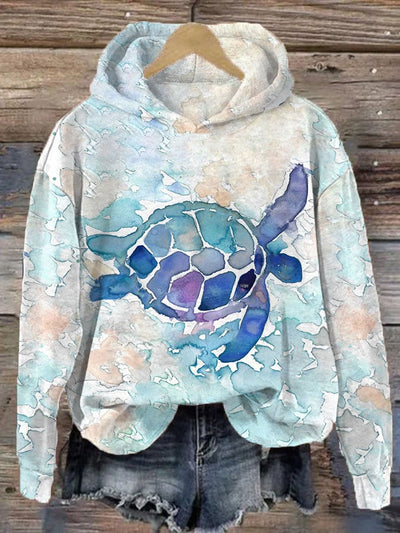 Women's Maui Sea Turtle Print Casual Hoodie