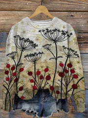 Women's Floral Embossed Print Casual Long Sleeve Sweatshirt