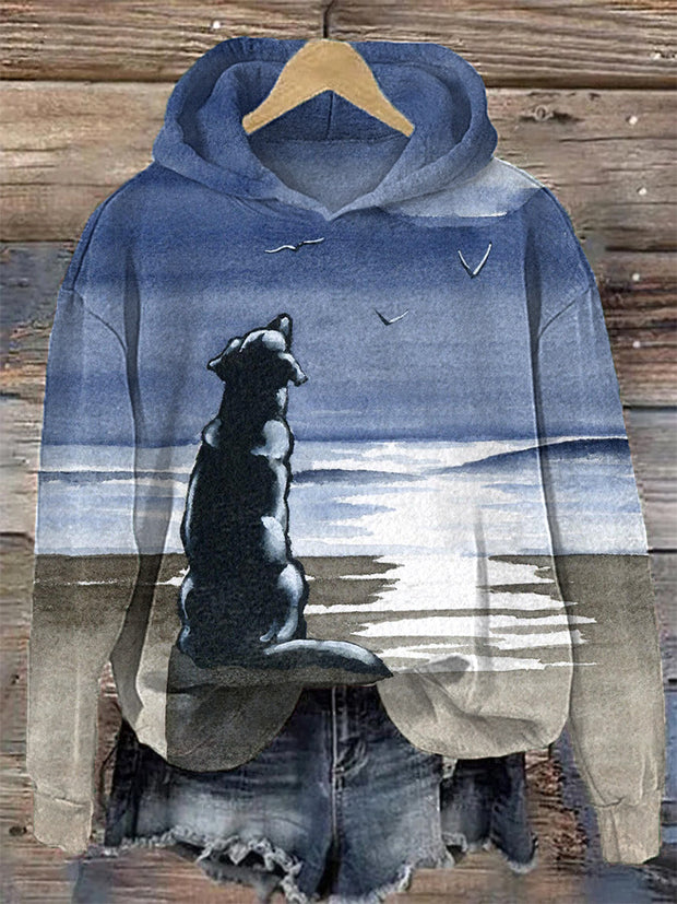 Loyal Black Dog Art Painting Print Casual Hoodie