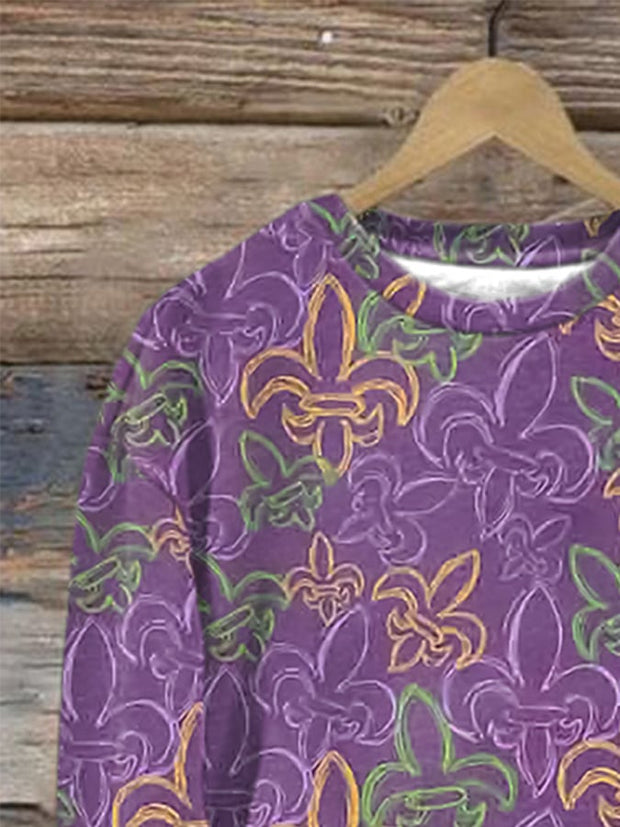 Retro Mardi Gras Print Sweatshirt