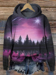 Meteor Shower And Forest Silhouette Print Hoodie