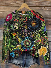 Women's Yarn Colorful Flowers Graphic Print Casual Sweatshirt