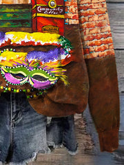 Retro Mardi Gras Mask Beads King Cake Oil Painting Print Sweatshirt