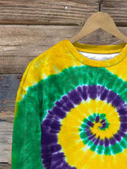 Vintage Mardi Gras Purple Green And Gold Tie Dye Print Sweatshirt