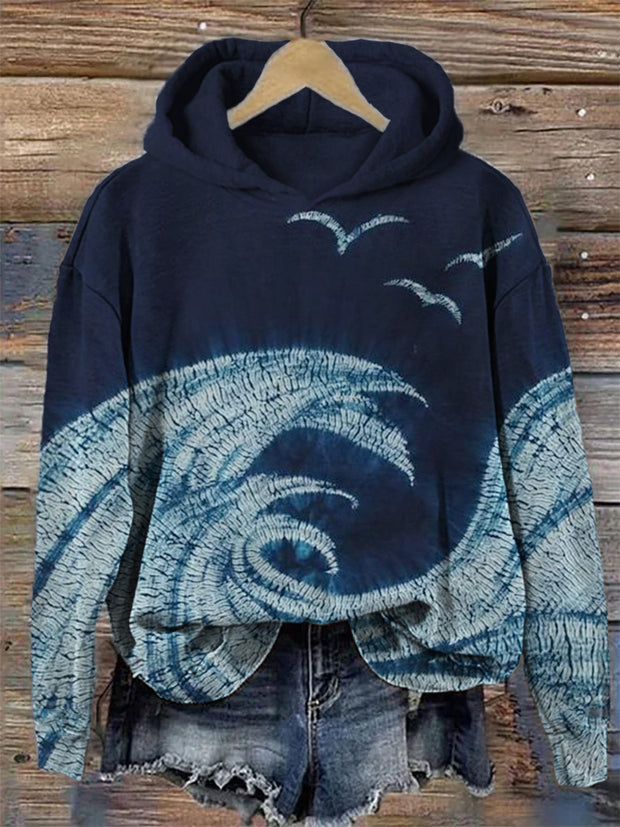 Seagulls & Sea Waves Tie Dye Art Hoodie