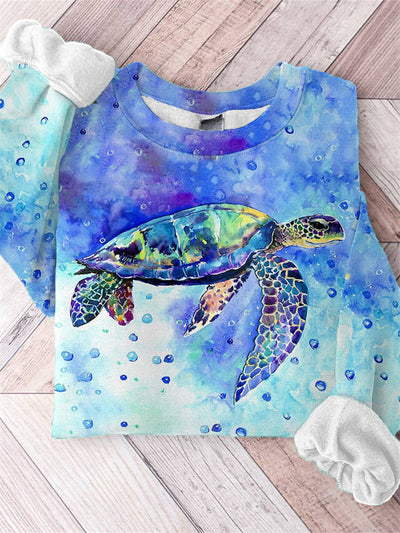 Sea Turtle Printed Casual Sweatshirt