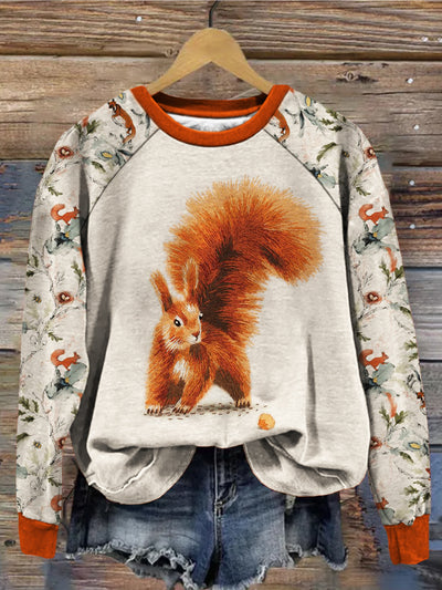 Into The Woods Squirrel Embroidery Art Vintage Sweatshirt
