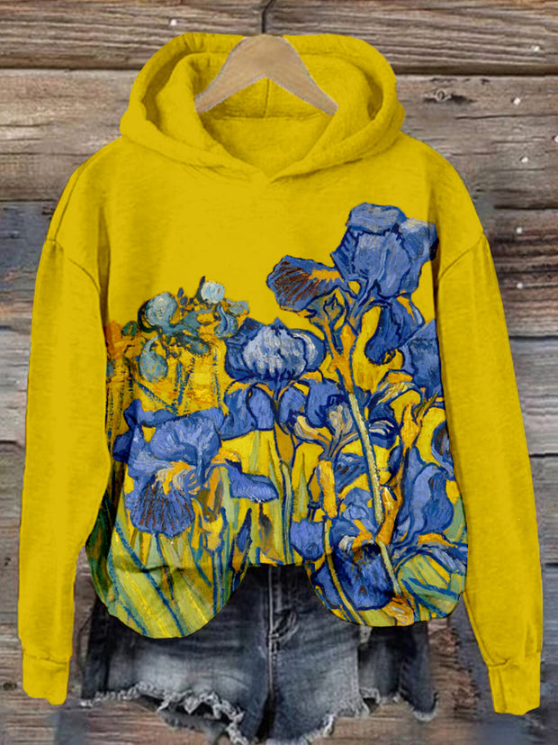 Classy Irises Art Inspired Graphic Cozy Hoodie