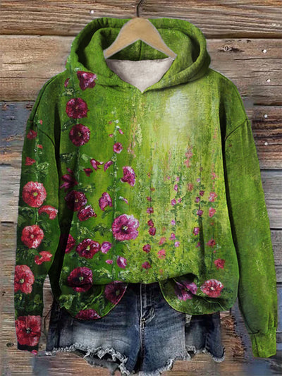 Garden Flowers Oil Painting Cozy Hoodie