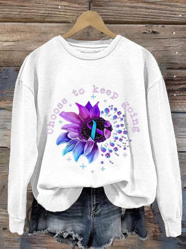 Women's Choose To Keep Going Print Long Sleeve Sweatshirt