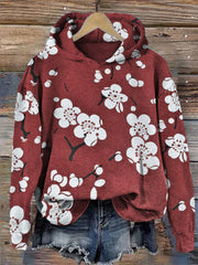 Plum Blossom Japanese Lino Art Cozy Hoodie