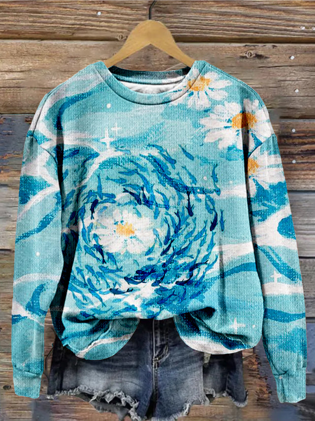 Fish Shoal Art Painting Crew Neck Comfy Sweatshirt