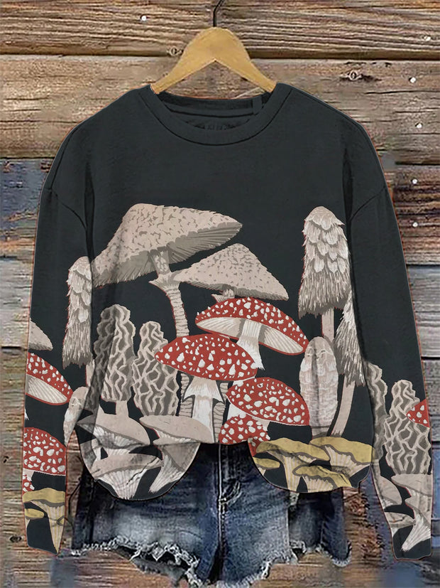 Women's Colorful Mushrooms Morchella Print Casual Sweatshirt