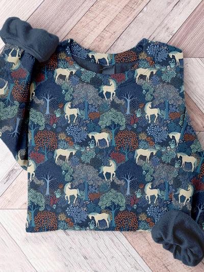 Enchanted Forest Unicorns in the Magic Woods Comfy Sweatshirt