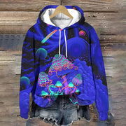 Planet Mushroom Painting Printed Long Sleeve Hoodie