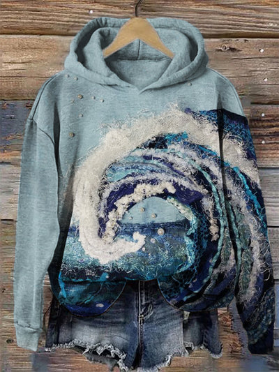 Sea Wave Pearl Textile Art Cozy Hoodie