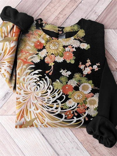 Floral Chrysanthemum Contrast Art Comfy Sweatshirt